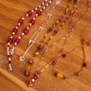 Handmade Beaded Necklaces - Red, Brown, Purple, Yellow Set Of 5